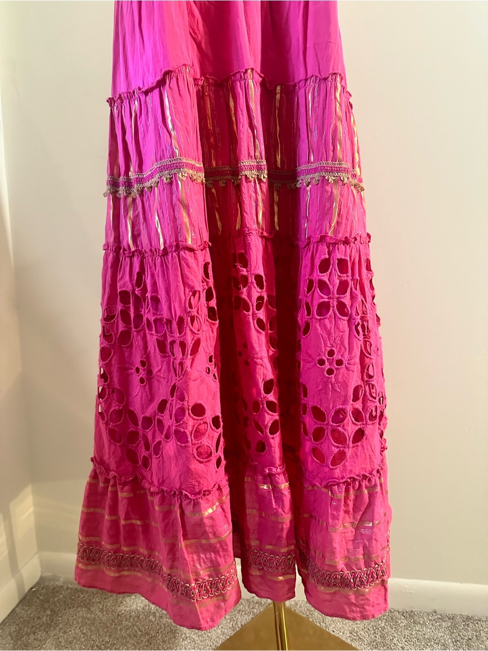 Farmers Market Fuchsia Embroidered Cotton Midi Dress | Size Large - Picture 5 of 10